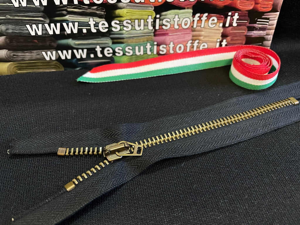 Cerniera Nera Con Zip e Cursore In Metallo Oro Antico 16 cm – TessutiStoffe
